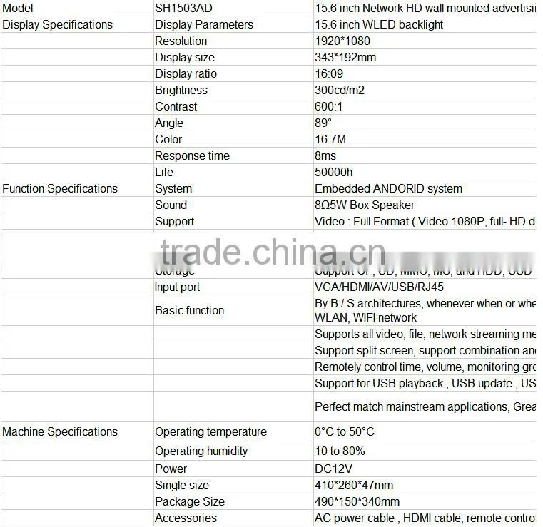 HD 15.6 inch HD wall mounted 15 inch android tablet pc