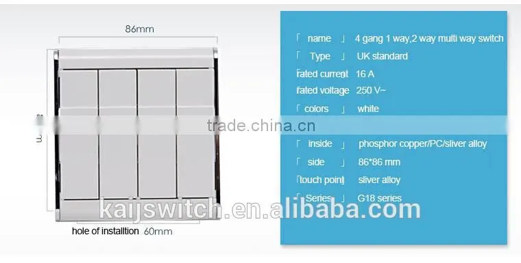 UK standard simple style four gang light switch plates wholesale