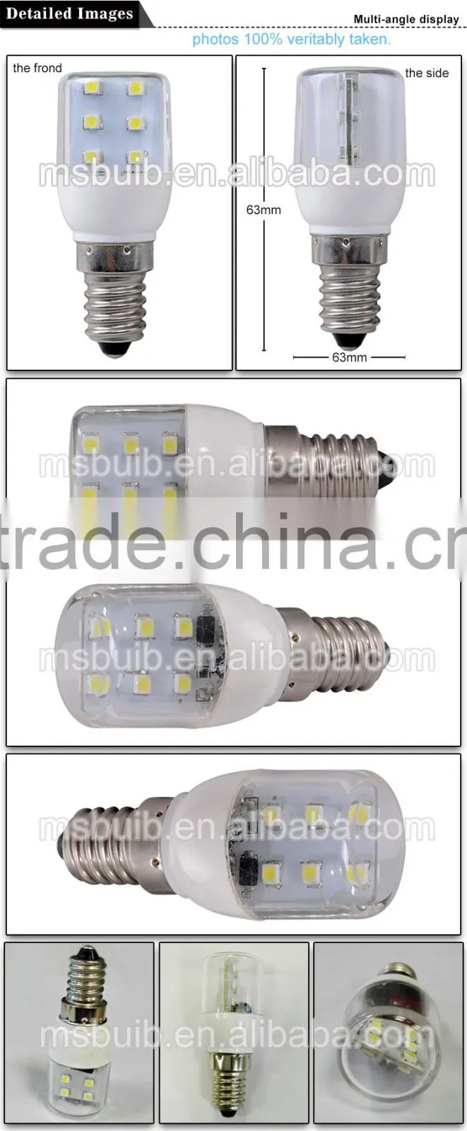 Fridge led T25 E14/E17 0.8W 12pcs SMD 2835 refrigeator lamp 2700-6500k PC cover