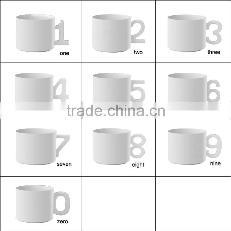 Cheap Nubmber mug cups, ceramic mug