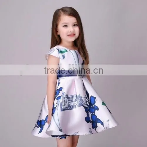 2016 wholesale price kids short dress for party flower printed best dress for farewell party