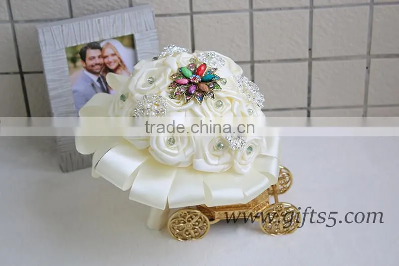 White fabric Wedding Bouquet,Brooch Bouquet for Romantic Wedding