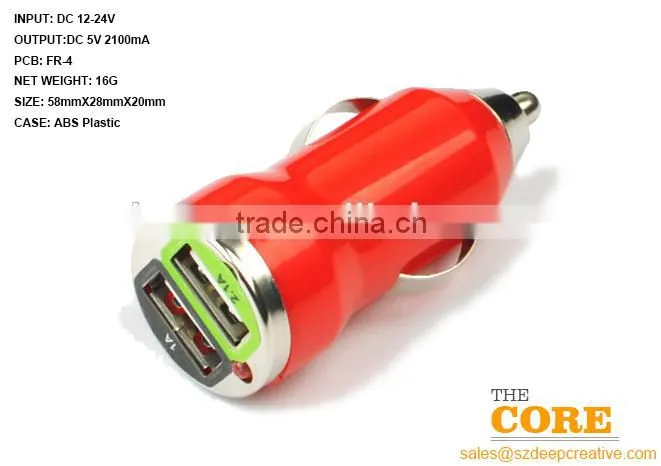 J2 two USB port car charger,2 port car charger,cheap car usb charger,Plastic auto charger
