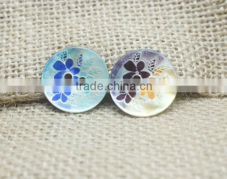 flower printed 2 holes natural Japanese akoya shell buttons