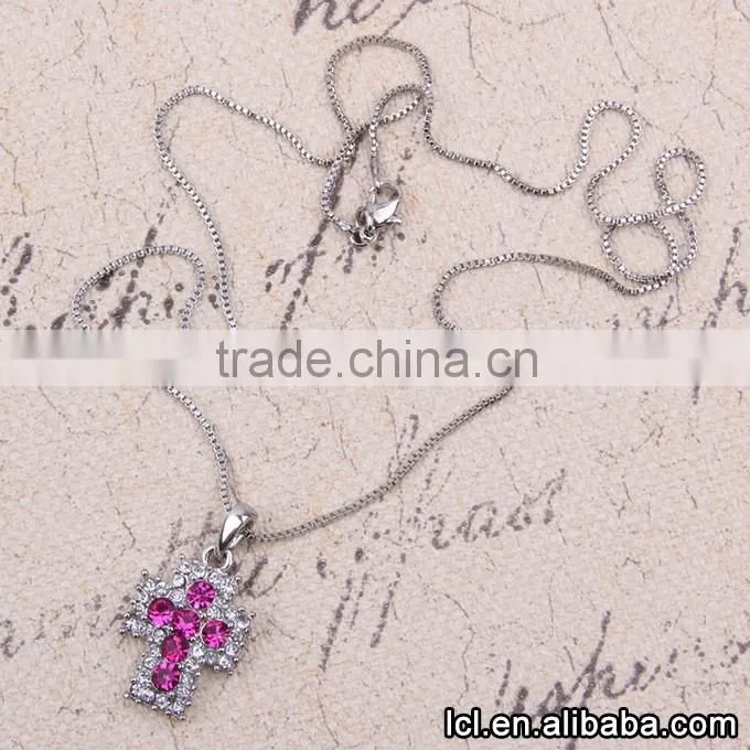 Low price christian cross necklace, hot sale imitation crystal necklace