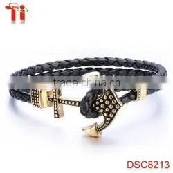anchor bracelet genuine leather bracelet x power bracelet with black zircon stone