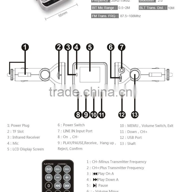 Bluetooth Car Kit Handsfree MP3 Player FM Transmitter USB Charger