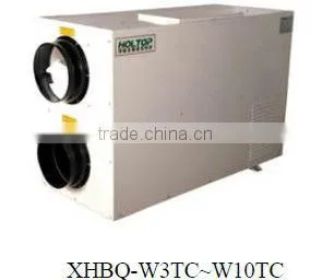Recovered air ventilation wall hung recuperator with fresh air intake
