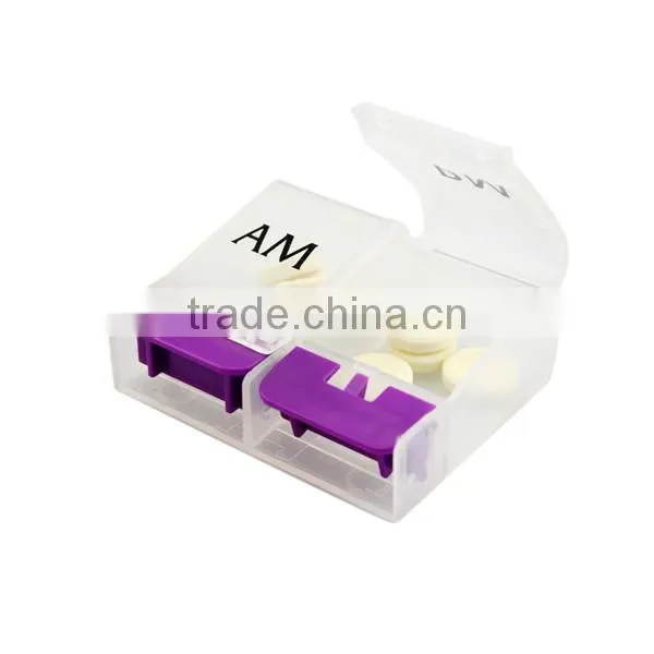 Press Down AM PM Two 2 Compartments One Day Pill Box