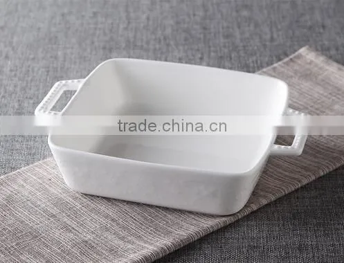 7'' White porcelain bakeware with handle Square white porcelain tray Porcelain bakeware