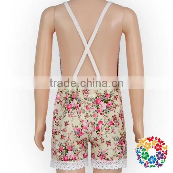 Summer New Boutique Outfits Baby V-neck Playsuit Romper Backless Floral Fabric Jersey Jumpsuit Kid