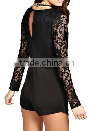 Tulip-Style Sexy Clubwear Deep Plunging Long Sleeve White women Lace Rompers