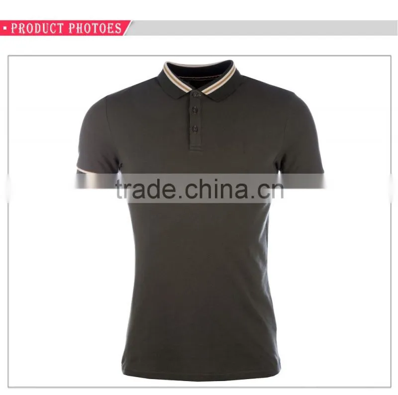 Three button placket stripe collar short sleeve 100%cotton mens polo shirt