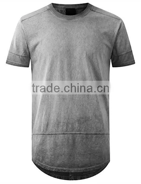Men's Hip Hop Lightweight Crewneck Oil Wash Longline T Shirt