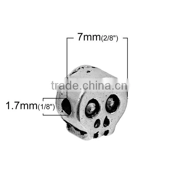 Zinc Based Alloy Halloween Spacer Beads Skull Antique Silver 7mm x 7mm