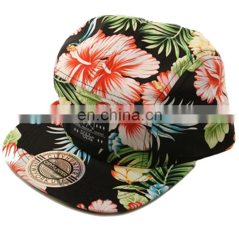 Multi color 80s style 5 panel flat bill strap back hat