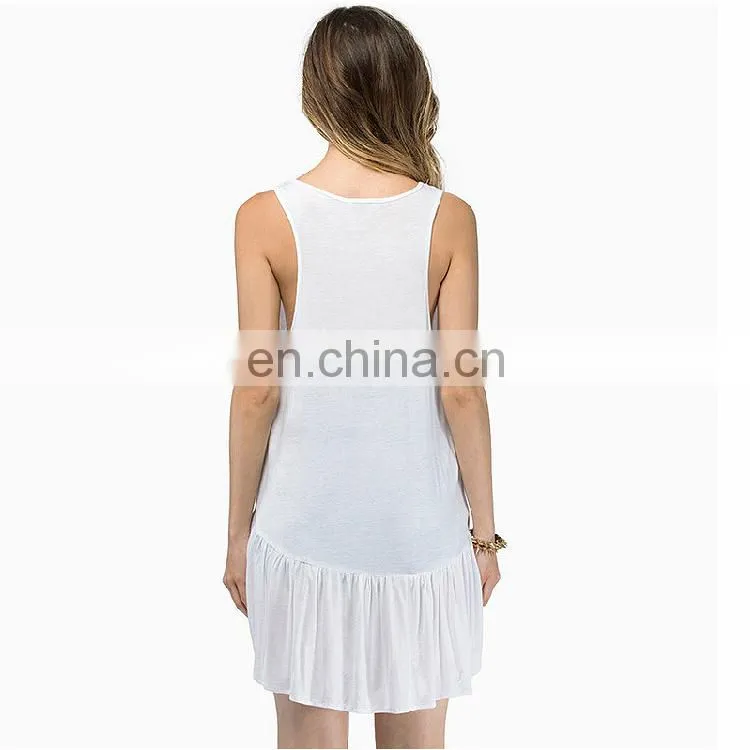 Sexy low round collar long loose ruffle tank top for woman
