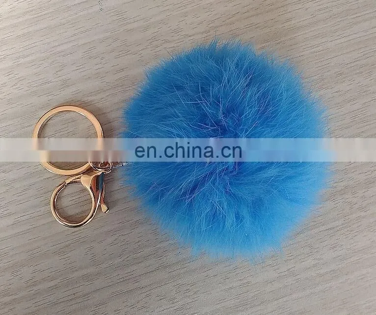 Factory wholesale diameter 6 7 8 9 cm cute real rabbit fur pom pom ball key chain