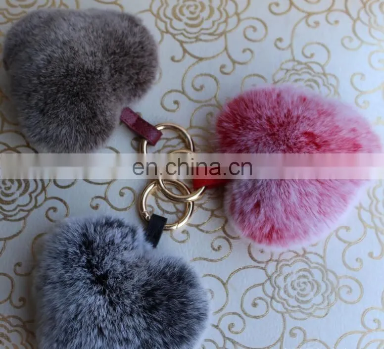 Factory wholesale multicolor rex rabbit fur heart shape fur keychain