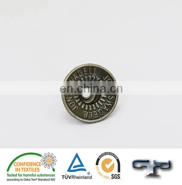 Engraved private logo popular style metal open hole jeans button