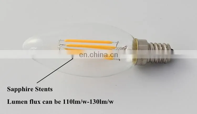 UL 120V input bright white 4500k dimmable transparent 6 watt led candelabra e12