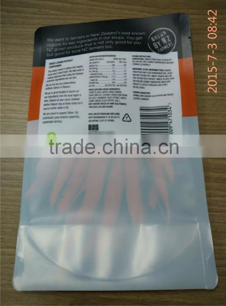 frozen food bag for fresh fruit with backside translucent