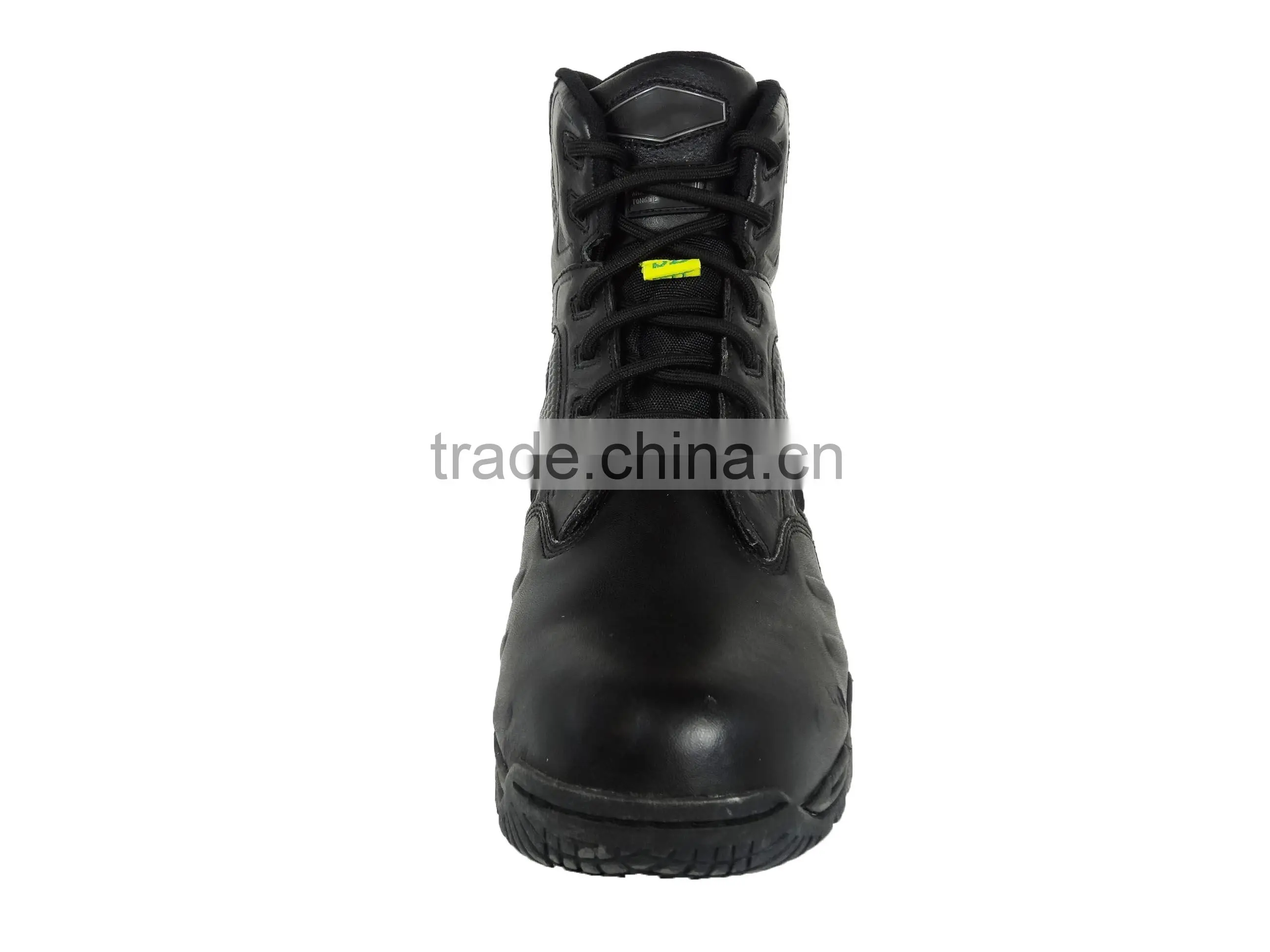 6 Inches black leather steel toe cap military boots with zipper
