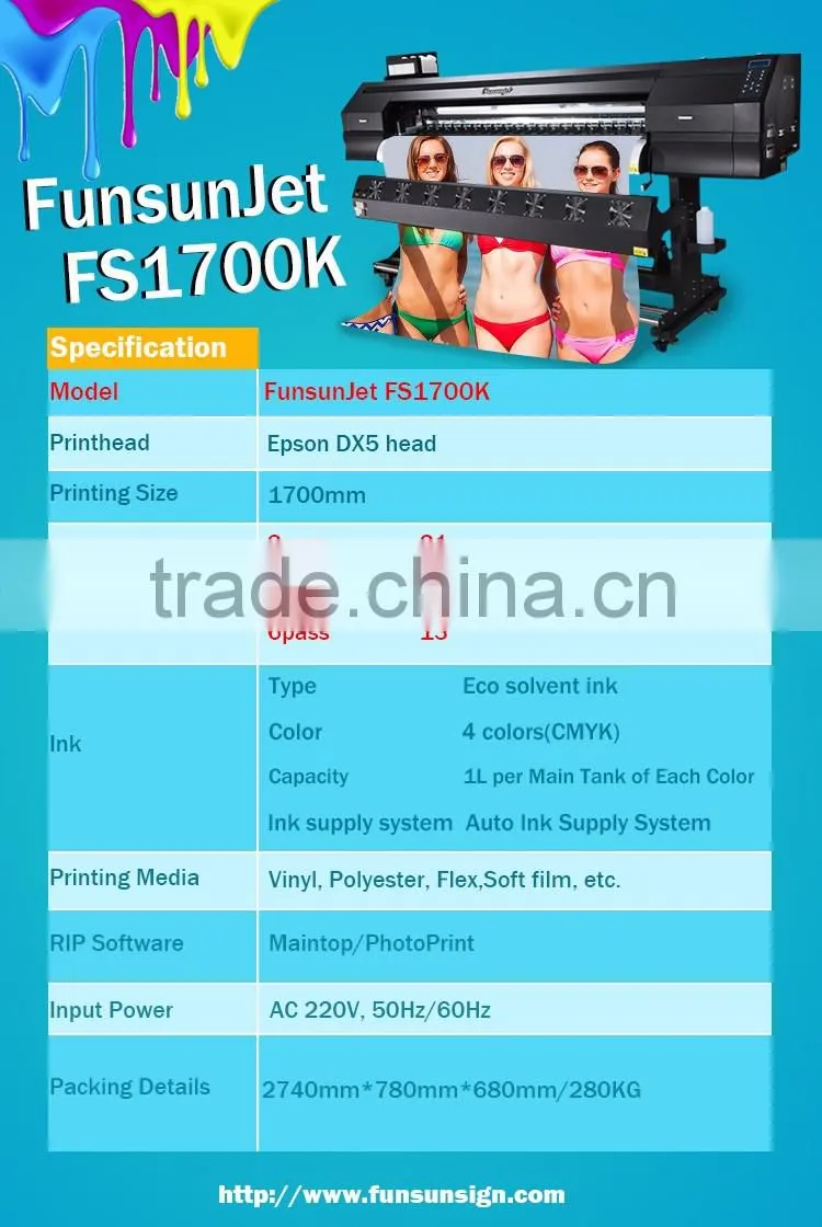 China top brand FunsunJet FS1700K 1.7m sublimation dx5 printer