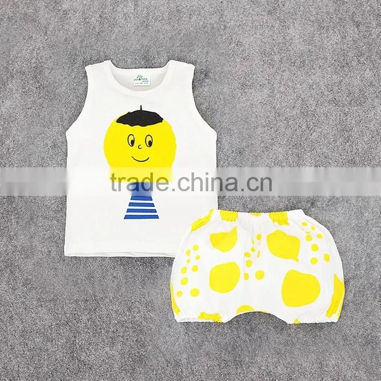 2016 Hot selling summer kids clothing made in China baby cotton printed vest kids cotton waistcoats