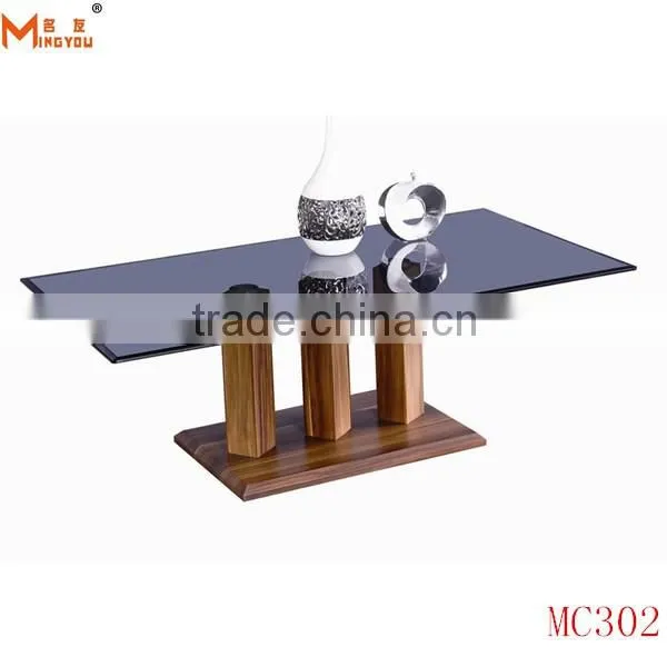 modern rectangular glass top wood coffee table