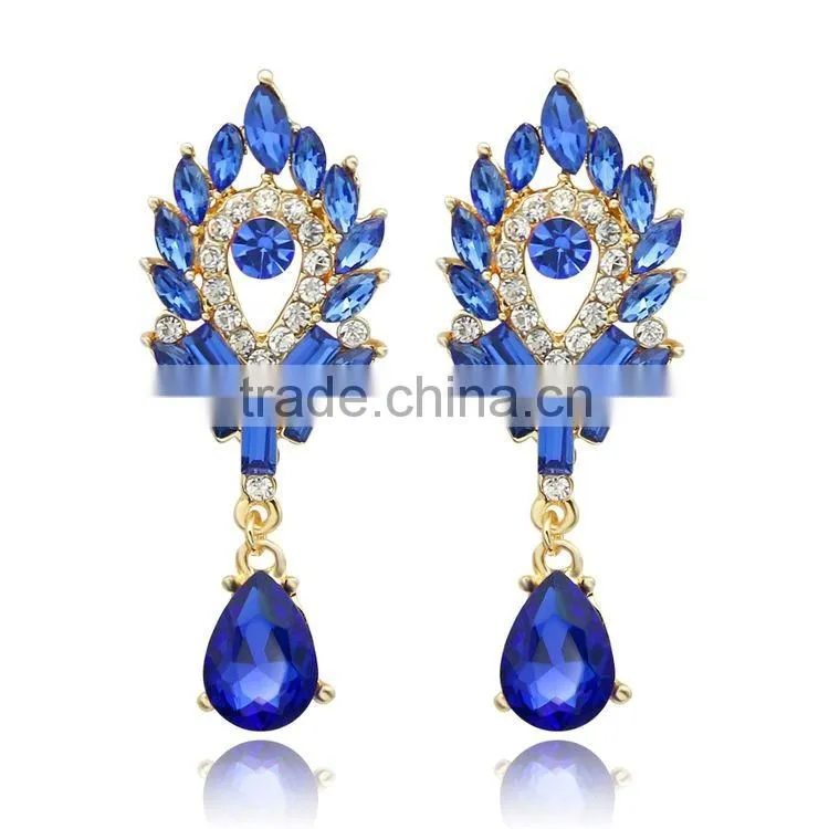 Korean Wind Women Crystal Rhinestone Leaves Water Drop Earrings Wedding Gift