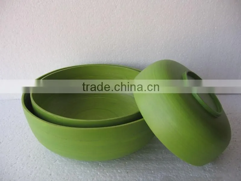set of 3 spun bamboo bowl with stand