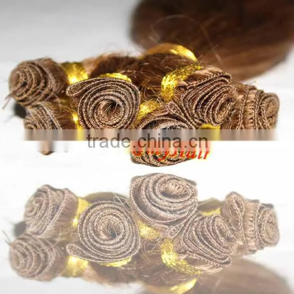 hand tied weft blonde curly remy weft hair extension body wave 100% human hair