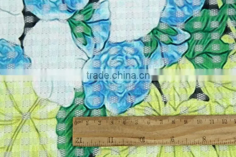 Top quality green plant 100% polyester print lace fabric for curtain