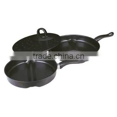 Carbon steel non stick 3pcs / 3 pcs divide division tri - pan premier frying pan set