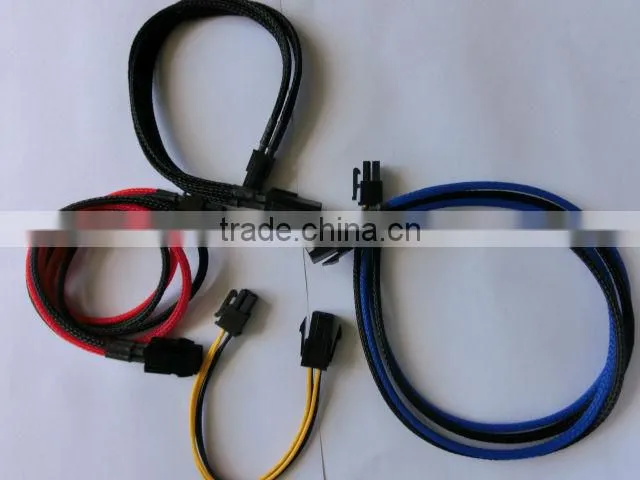 ATX 4M to 4F power cable with sleeving,40cm,27.4g,black and and red sleeving