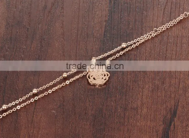 fashion jewelry adjustable 316L stainless steel rose gold flower anklets for women,rose anklet