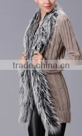 fashion and warm ladies fur collar cardigan sweater