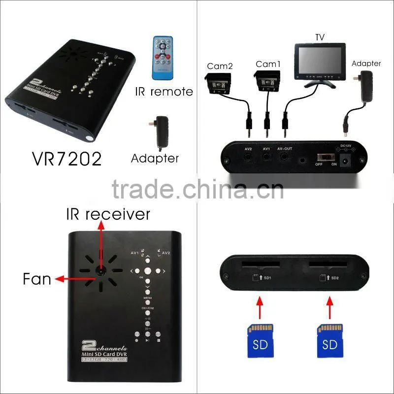 2ch dual sd card mobile dvr with ir remote