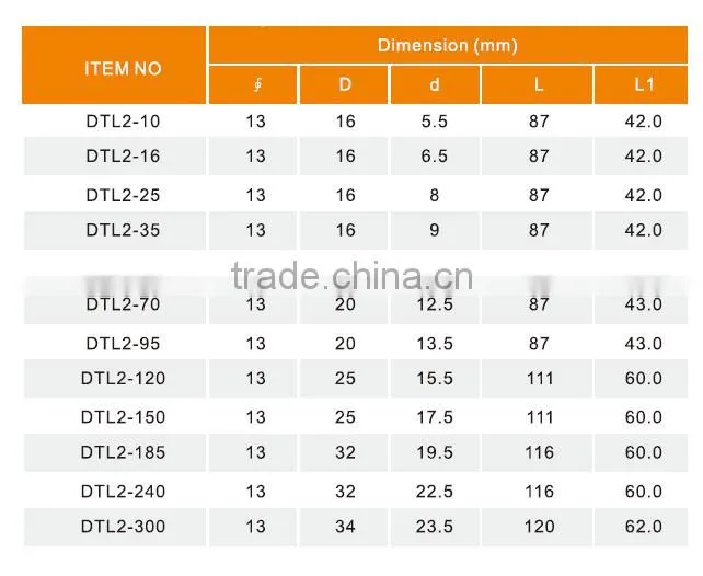 Bimetal terminal electrical Cable Lug /Cable connector DTL2 series