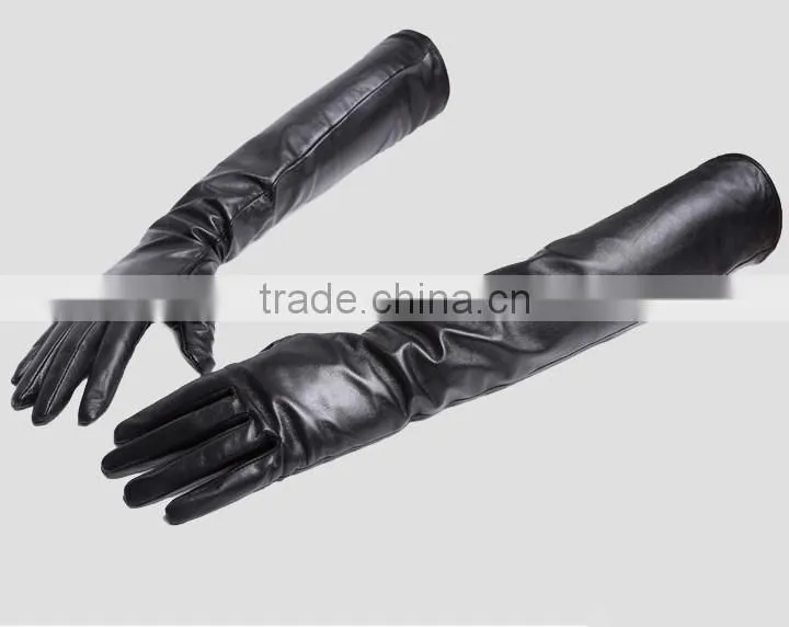 2015 warm ladies black opera long leather gloves