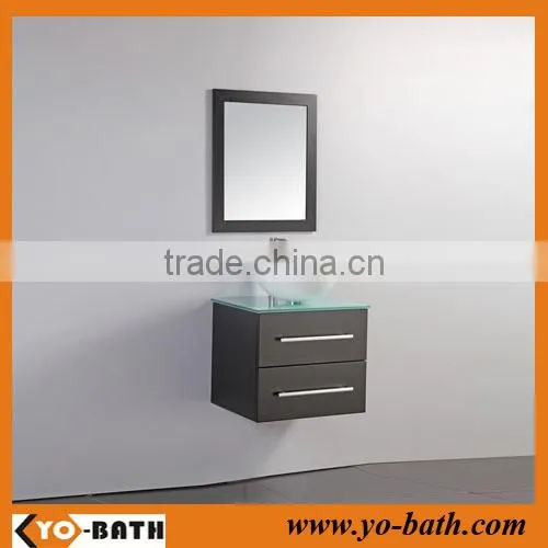 24 inch Single wall-mouted Bathroom Vanity in Espresso, vessel sink vanity, glass countertop and basin