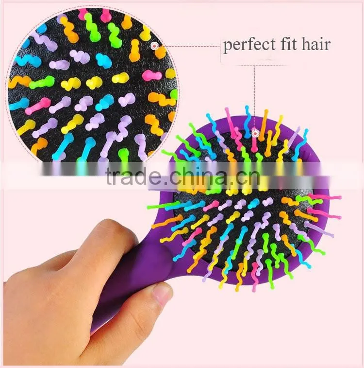 Abundant hair & antistatic Detangling Comb Eyecandy Rainbow wave curly plastic Hair Brush