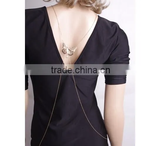2016 Sexy Women Back Butterfly Pearl Water Drop Alloy Body Belly Chian