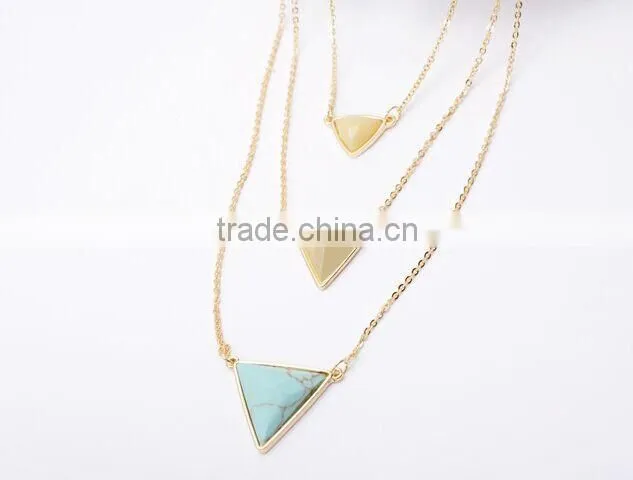 Yiwu factory three layers triangle turquoise necklace