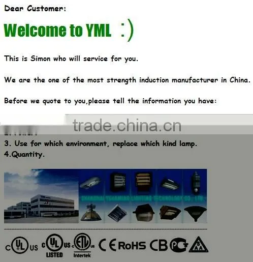 UL, ETL,CE,ROHS high pwer induction 400W tunnel light induction lighting