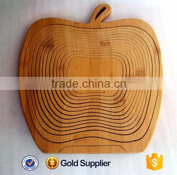 2016 high quality apple shape folding bamboo fruit basket