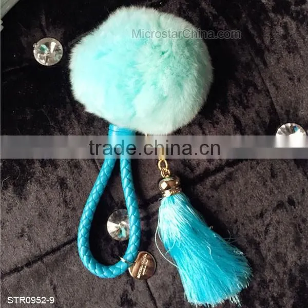 8cm Real Rex Rabbit Fur Ball PomPom Tassel Keychain Decorative Handbag Rings