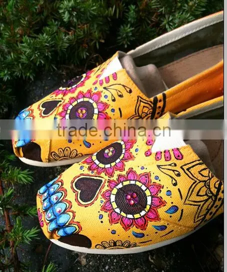 Hand painted sugar skull themed shoes,slip on canvas shoe