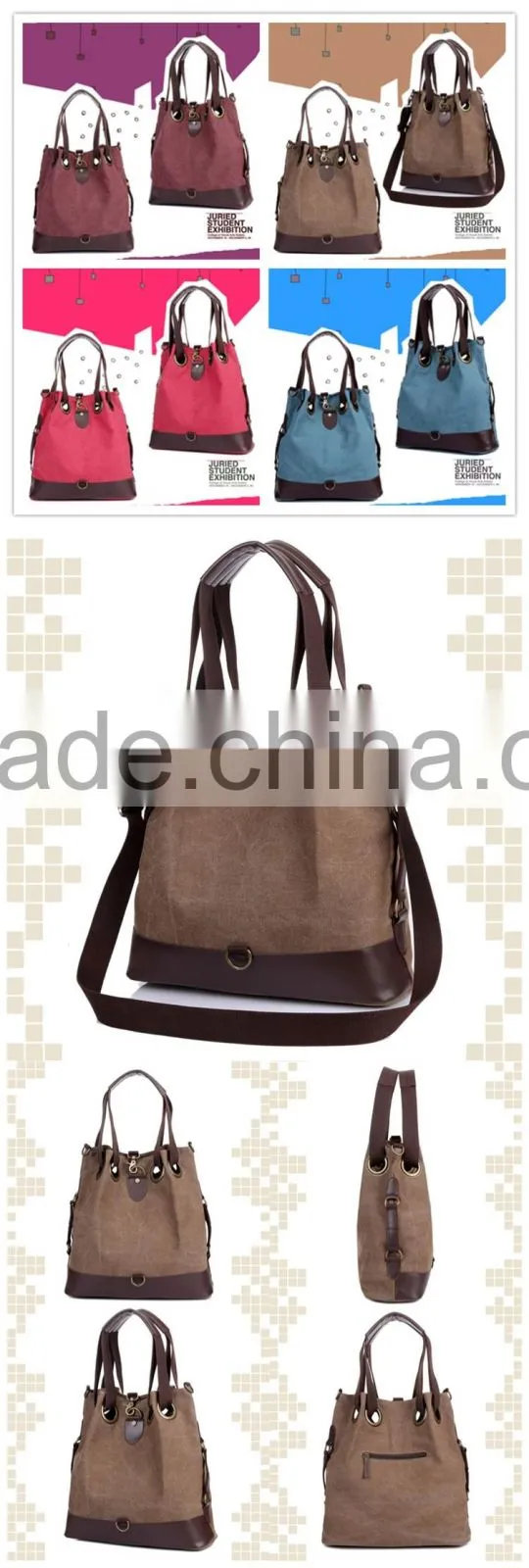 custom larege capacity canvas side bags for college girls